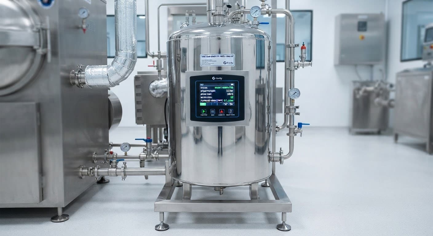 Gerador de vapor puro compacto em inox polido com painel de controle digital