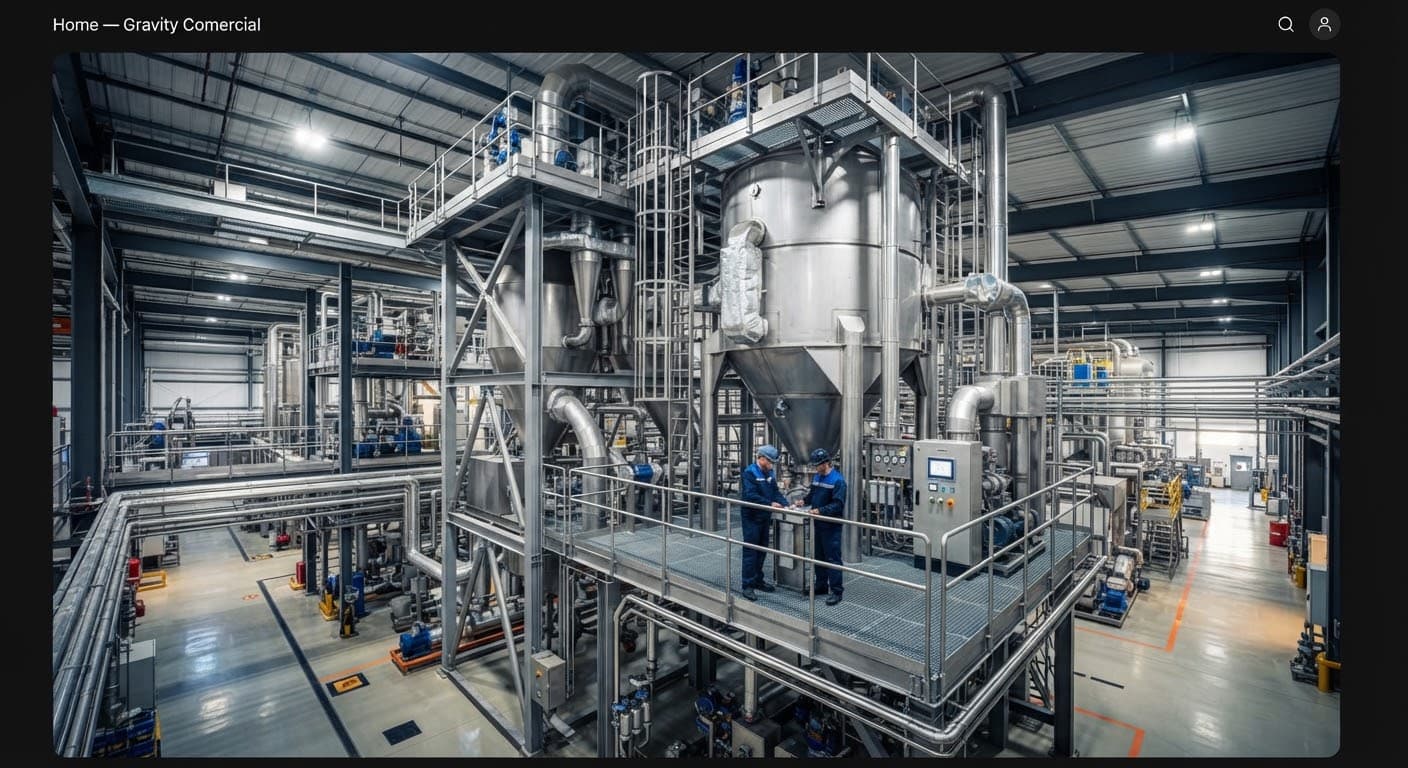 Torre de spray dryer industrial em planta de laticínios